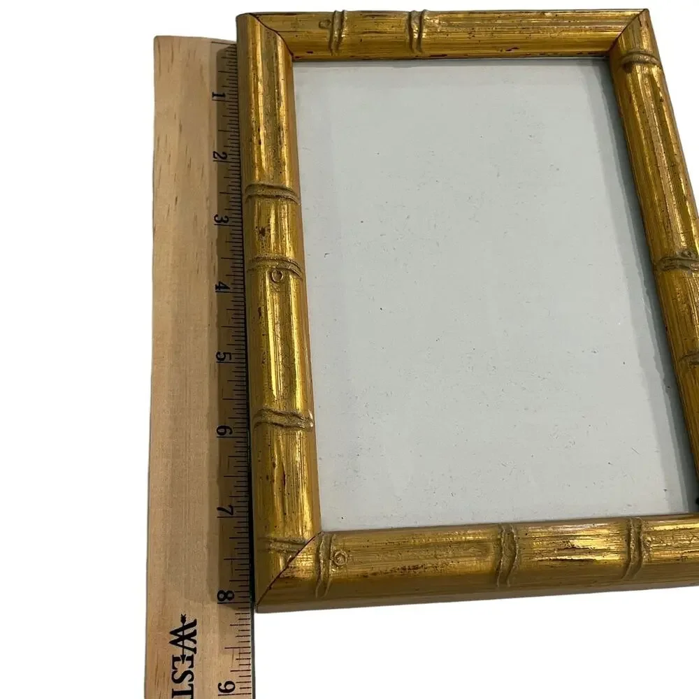 Gold Faux Bamboo Picture Frame 5x7 Hollywood Regency Chinoiserie Decor